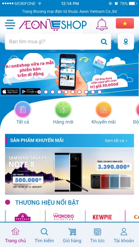 AeonEshop ra mắt ứng dụng mua sắm trên di động