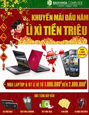 Bách Khoa Computer khuyến mại laptop, điện thoại dịp Tết 
