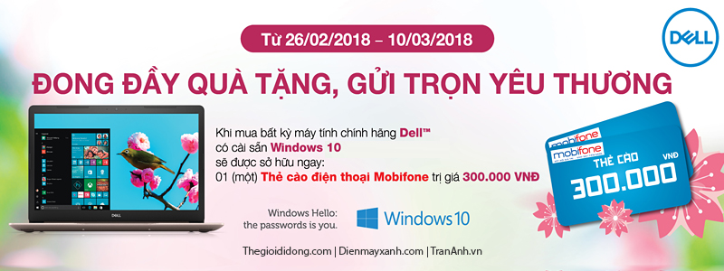 Mua Laptop Dell tích hợp Windows 10 bản quyền nhận ngay thẻ cào 300.000 đồng