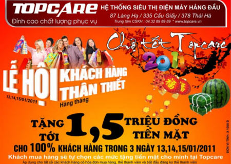 Topcare tặng 1,5 triệu đồng cho 100% khách hàng